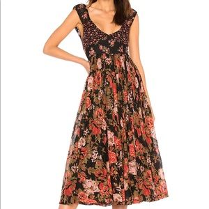 Free People Love You Midi Dress Black Floral Pink